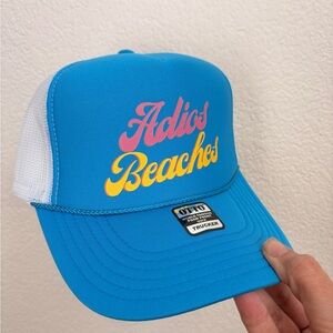OTTO Blue Trucker Hat with Pink and Yellow 'Adios Beaches' Script